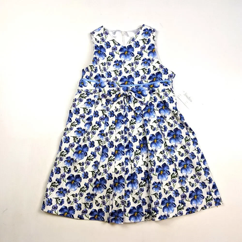 Helena Dress Girls Sz 6 Blue Pansy Floral Sundress Easter Spring Formal